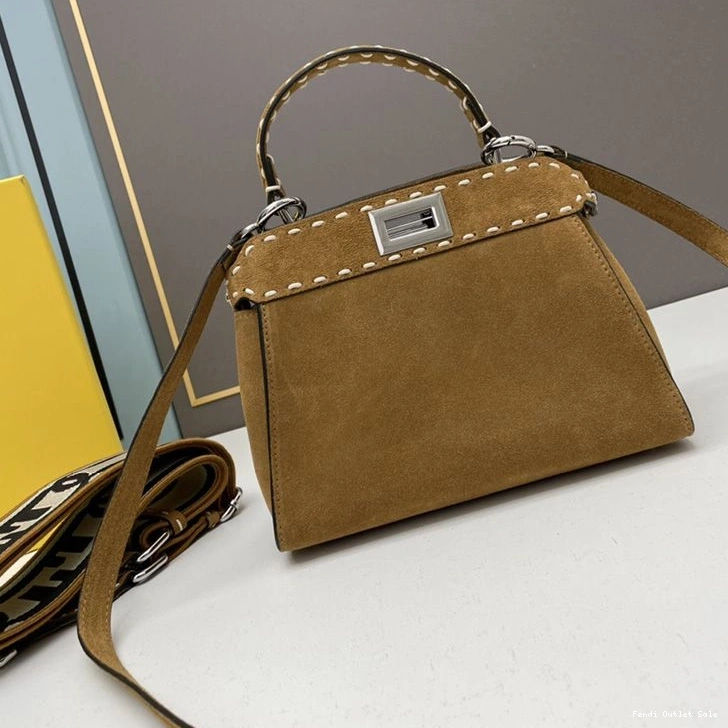 Affordable In Fendi Iconic Stitching Suede Mini Bag Brown Peekaboo 0803